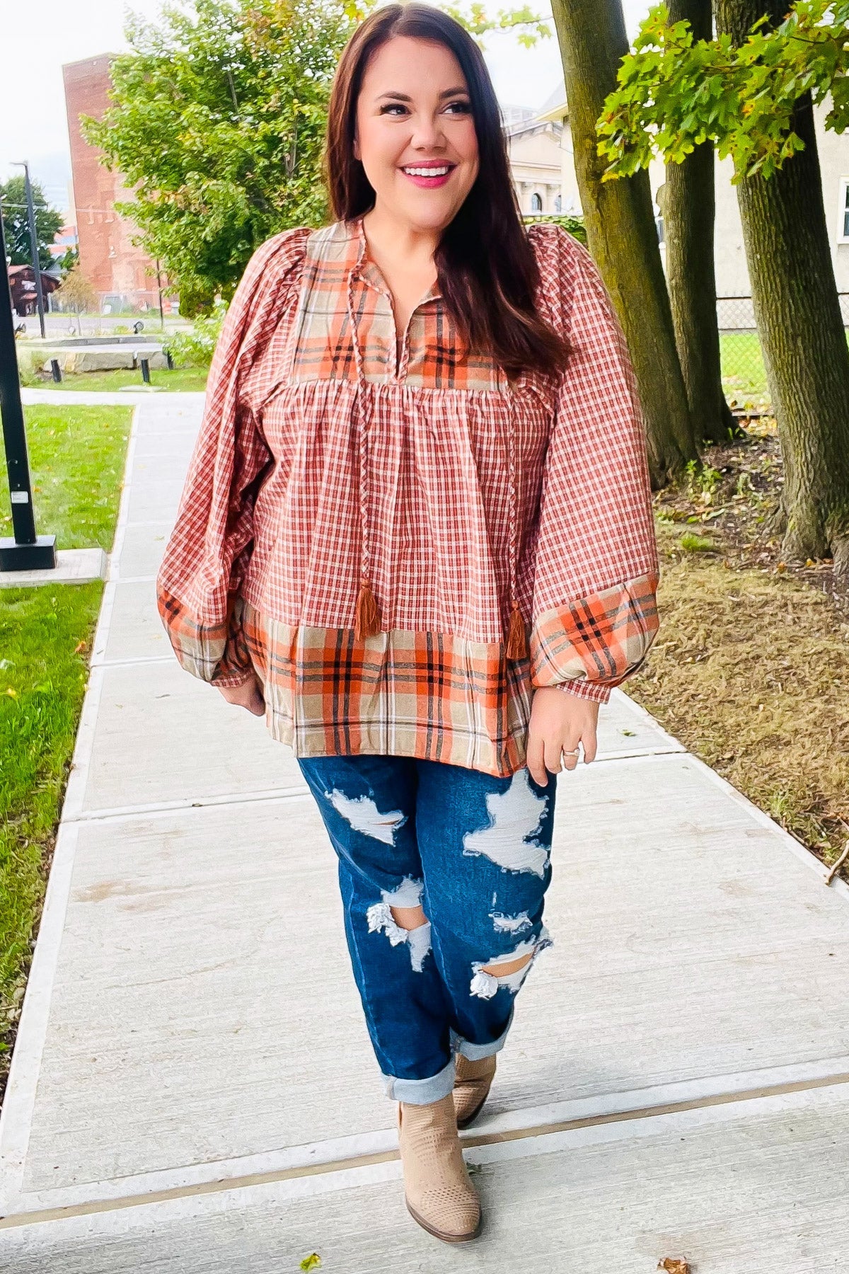 Under Your Spell Plaid Top