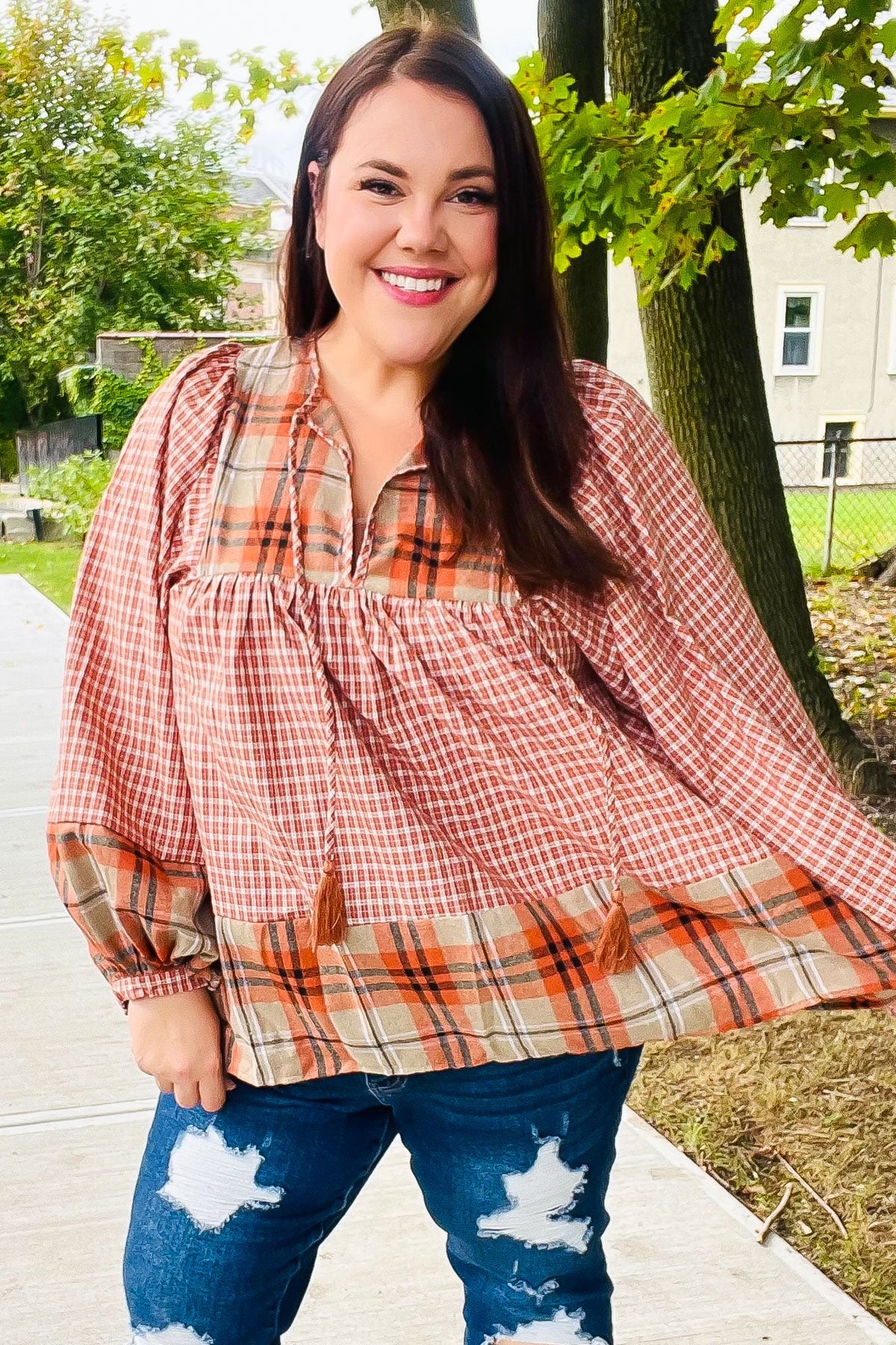 Under Your Spell Plaid Top