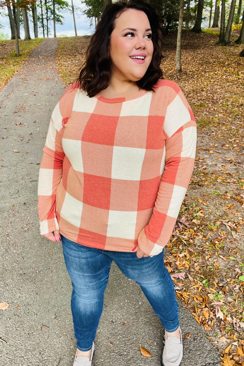 Give You Joy Checker Plaid French Terry Top