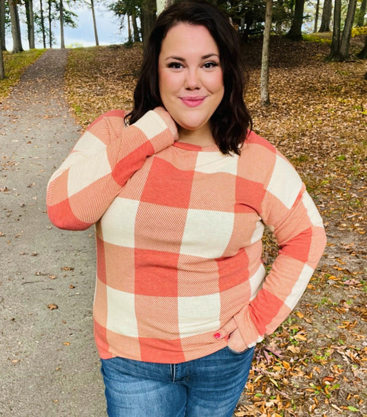 Give You Joy Checker Plaid French Terry Top