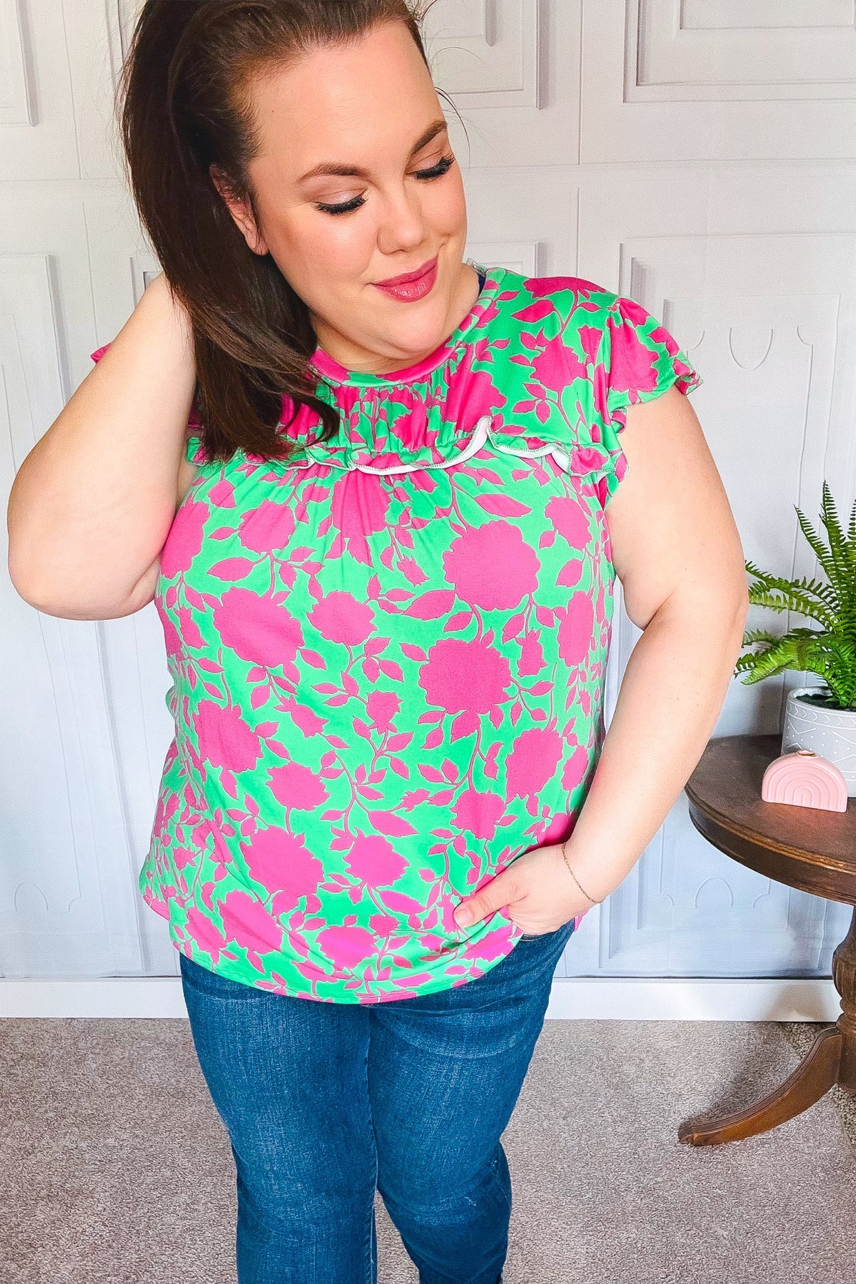 Sassy Fuchsia Floral Ruffle Top