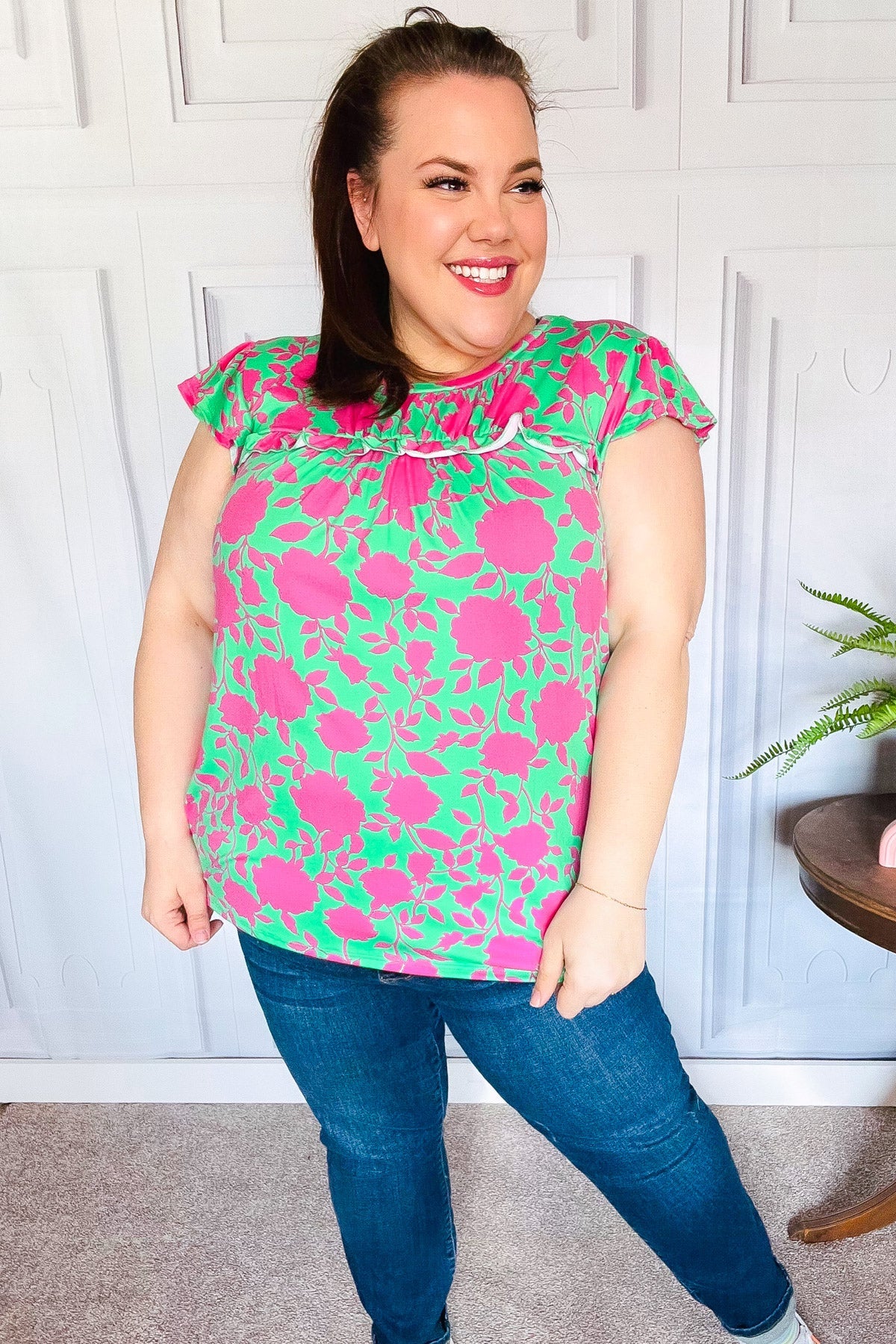 Sassy Fuchsia Floral Ruffle Top