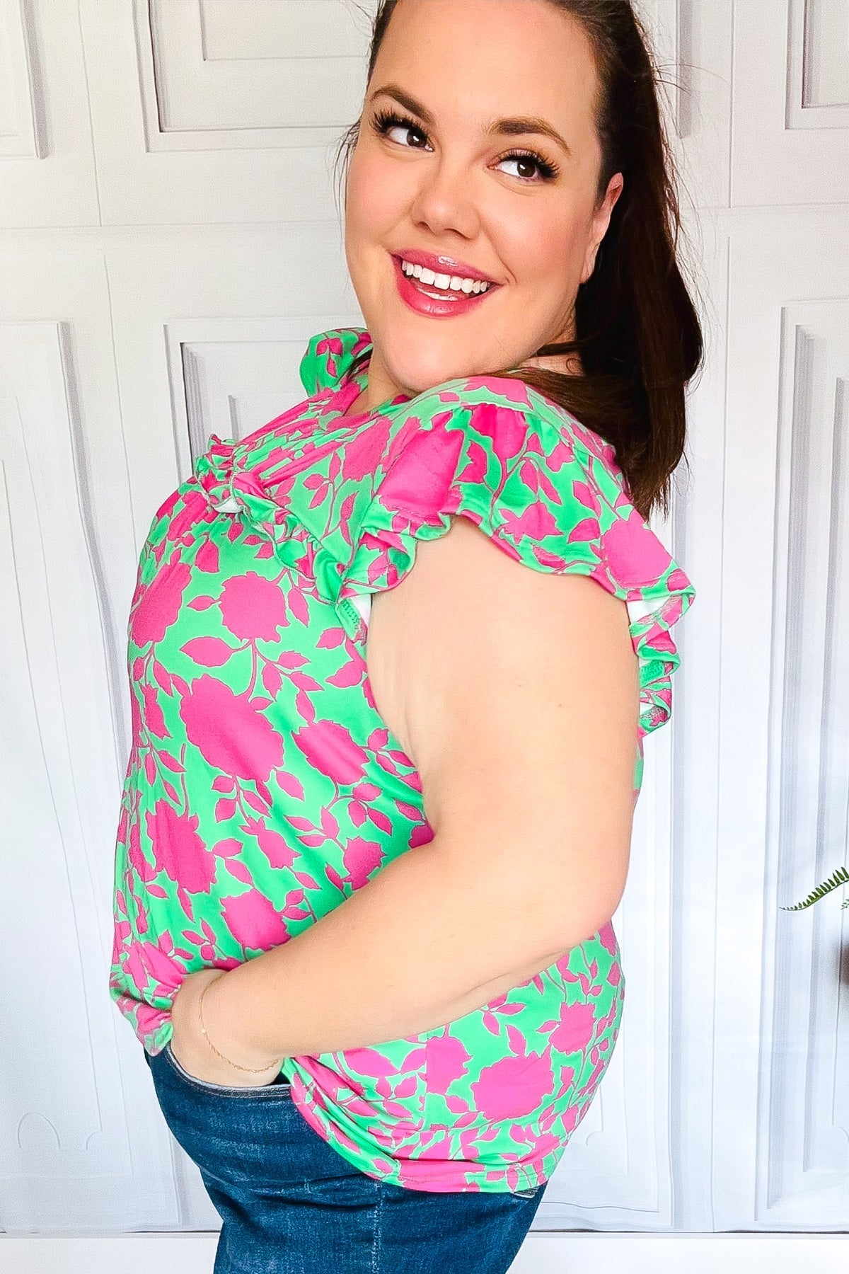 Sassy Fuchsia Floral Ruffle Top