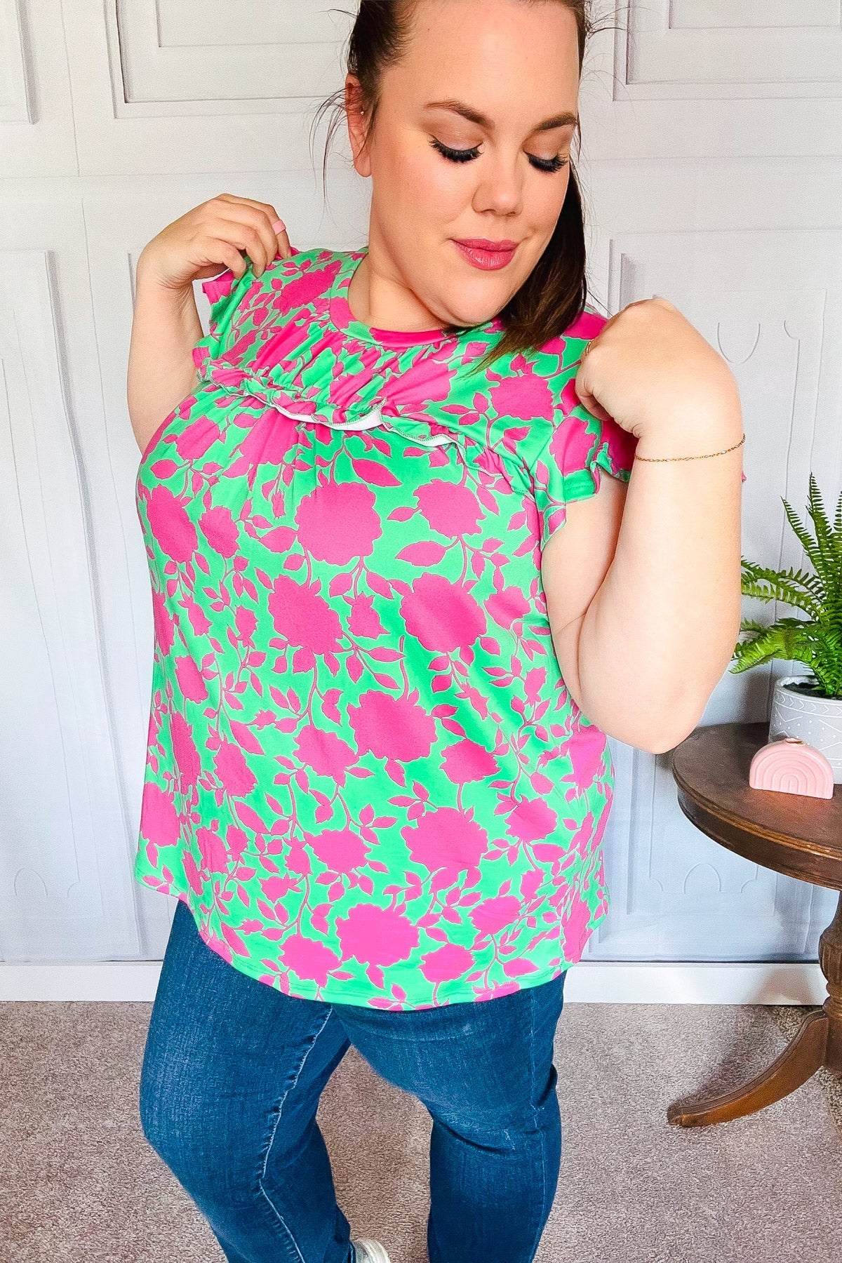 Sassy Fuchsia Floral Ruffle Top