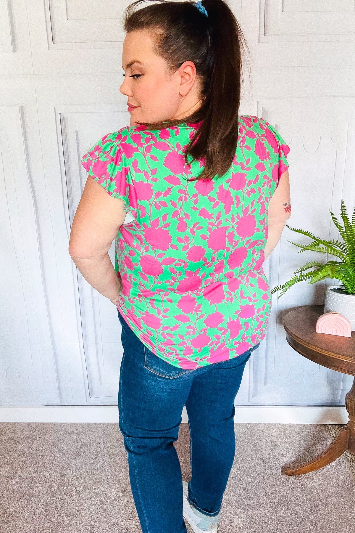 Sassy Fuchsia Floral Ruffle Top