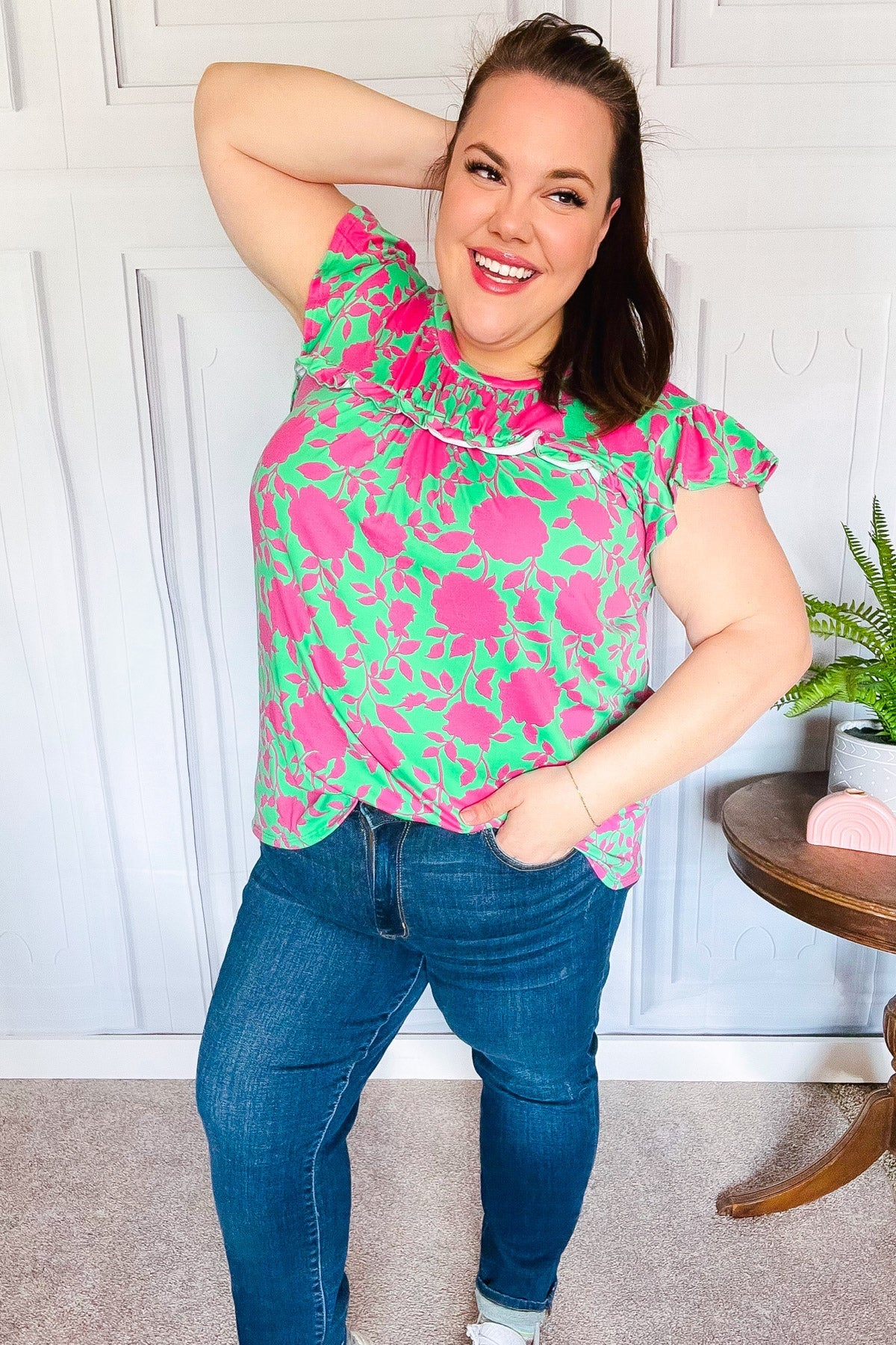 Sassy Fuchsia Floral Ruffle Top