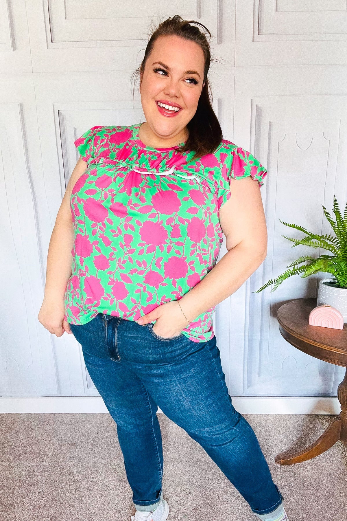 Sassy Fuchsia Floral Ruffle Top