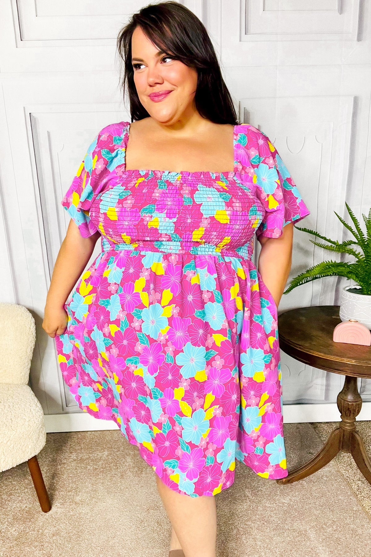 Vacay Vibes Floral Fit & Flare Smocked Dress