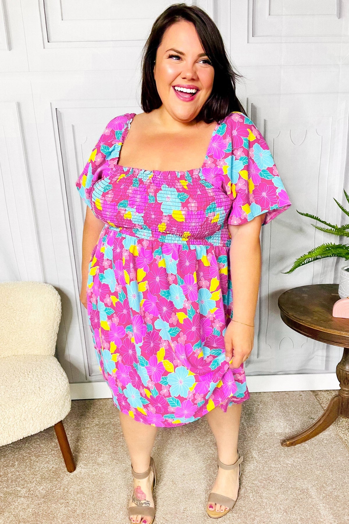 Vacay Vibes Floral Fit & Flare Smocked Dress