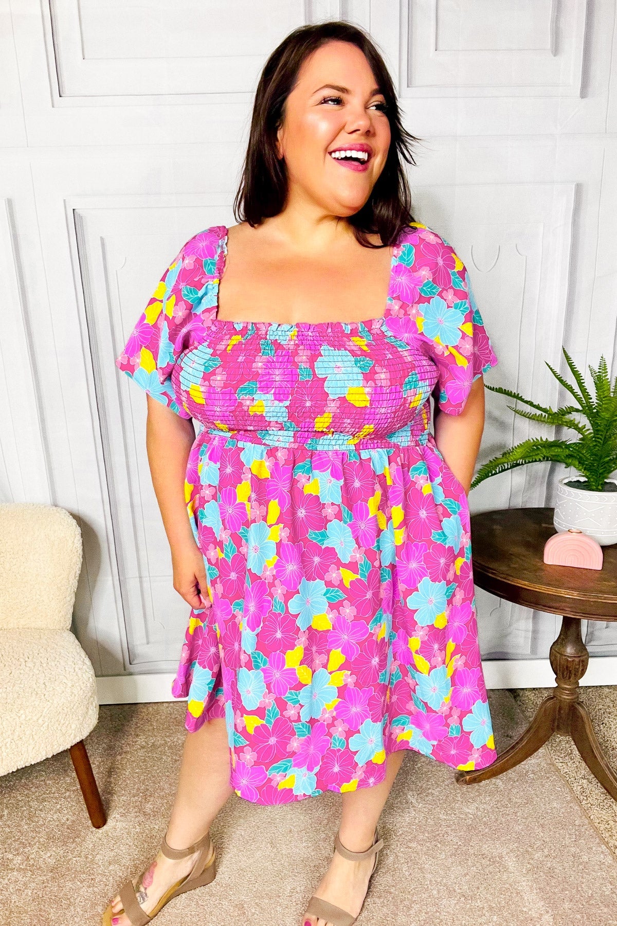 Vacay Vibes Floral Fit & Flare Smocked Dress