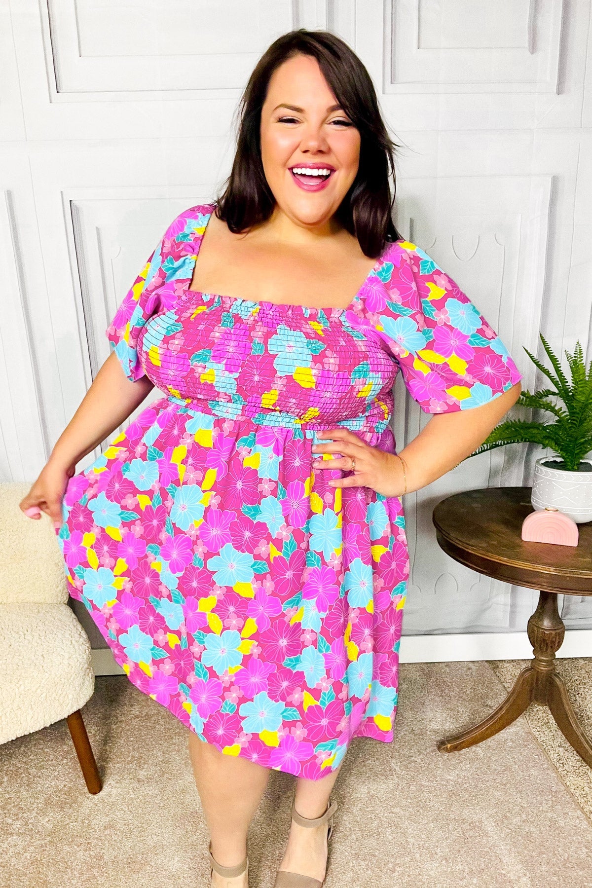 Vacay Vibes Floral Fit & Flare Smocked Dress