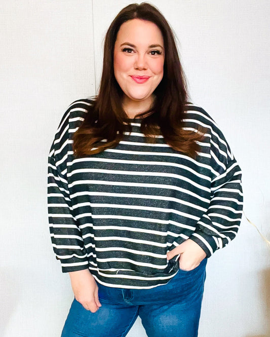 Look Striking Striped Dolman Pullover