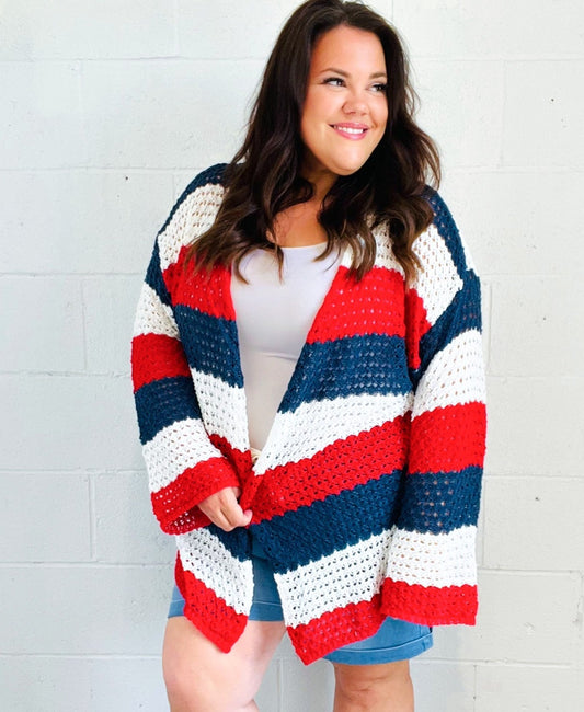 Simply Patriotic Striped Crochet Cardigan