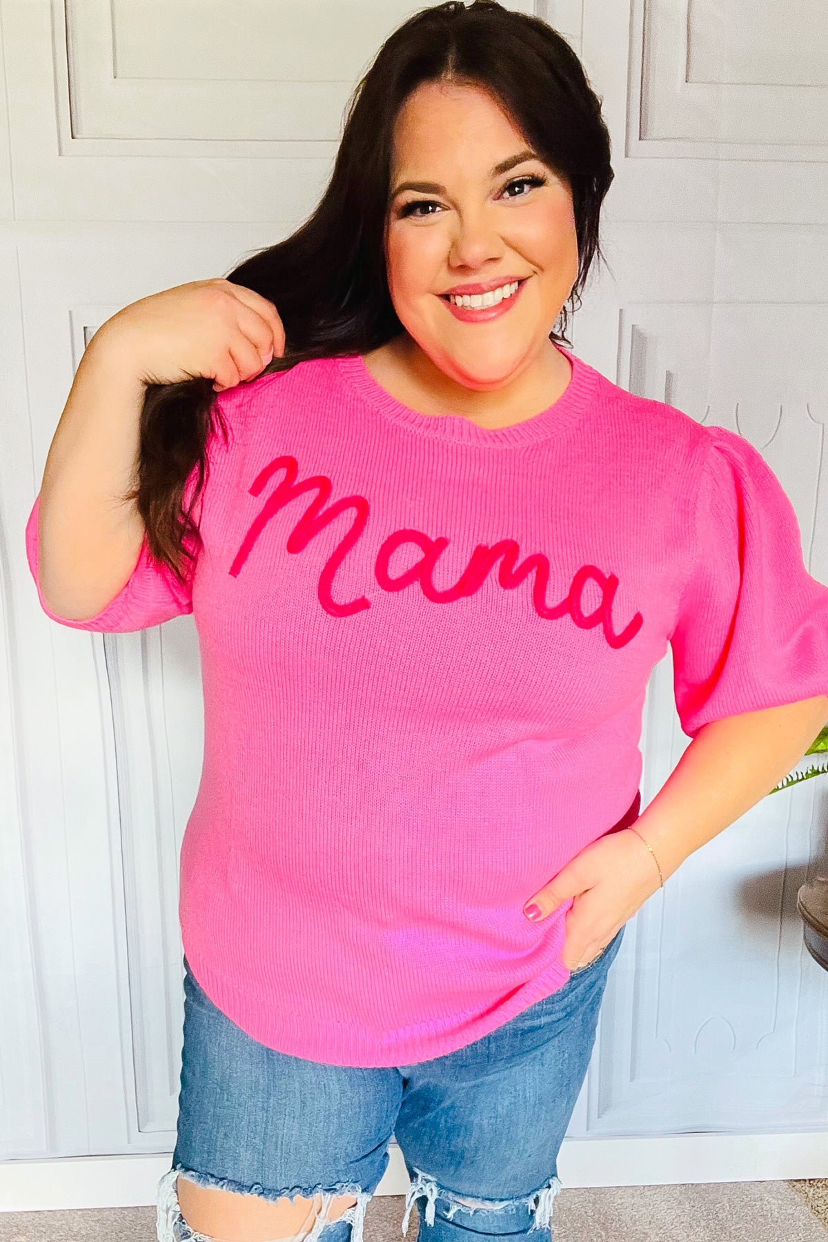 Take A Bow "Mama" Embroidery Sweater