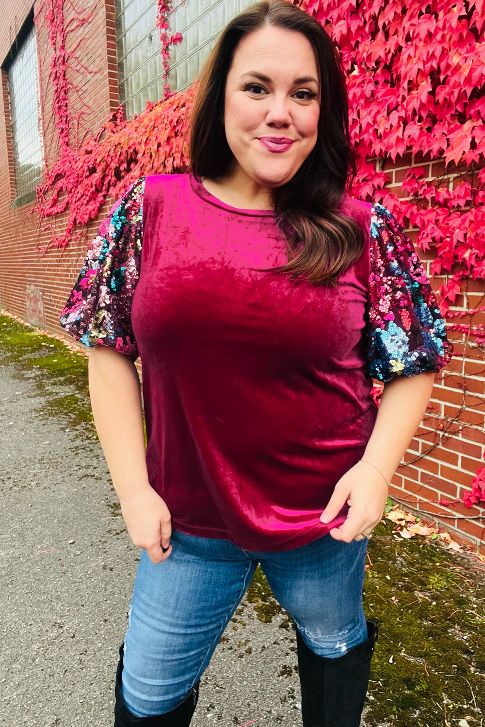 Diva Dreams Floral Sequin Velvet Top