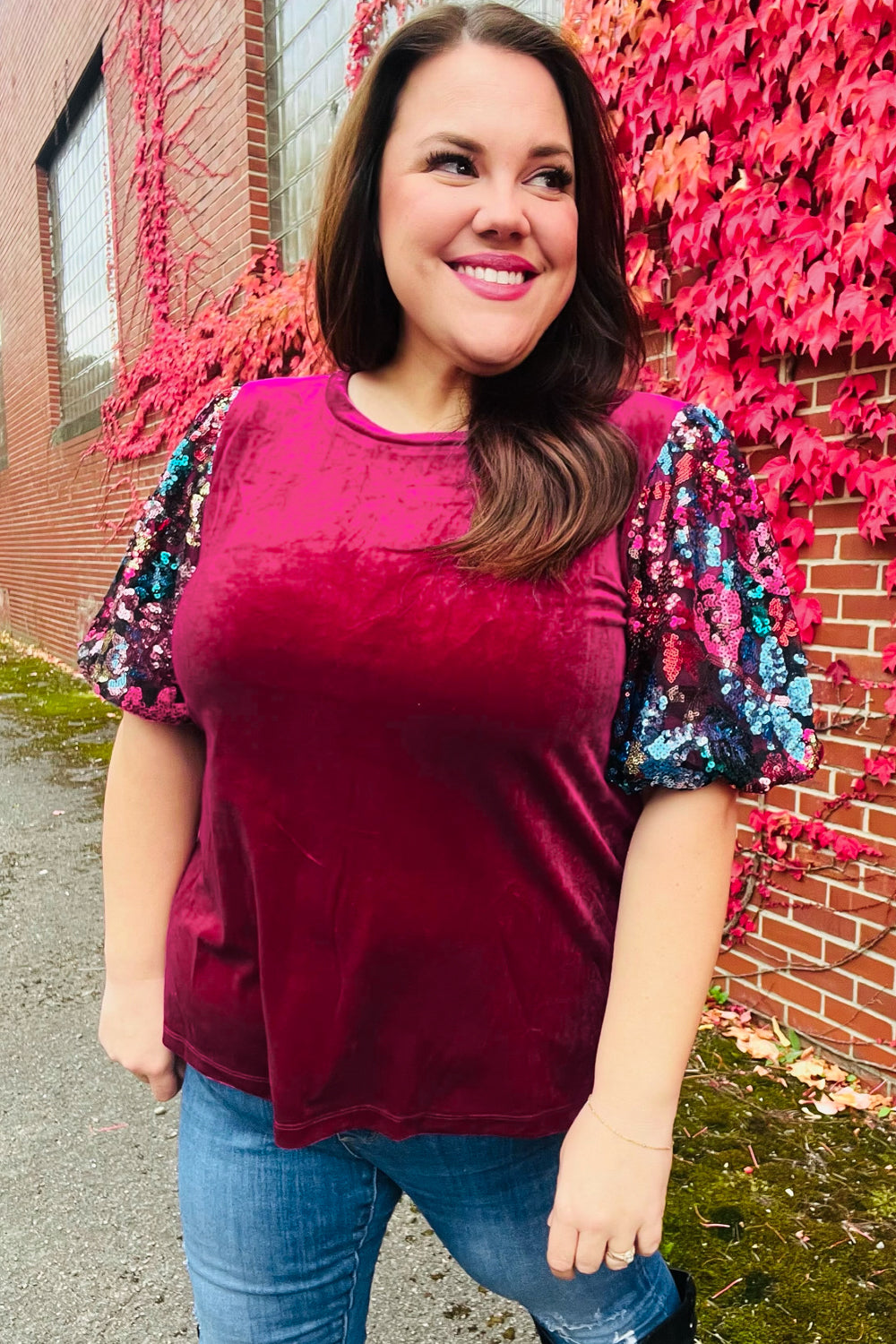 Diva Dreams Floral Sequin Velvet Top