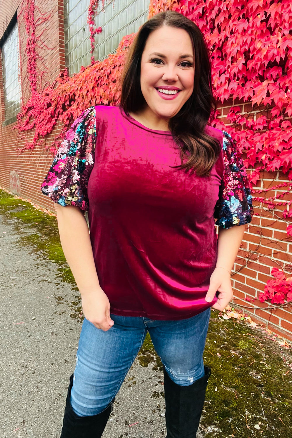 Diva Dreams Floral Sequin Velvet Top