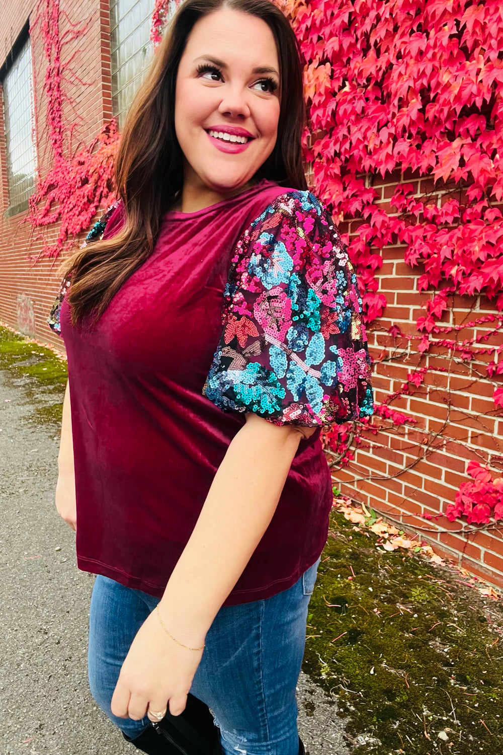 Diva Dreams Floral Sequin Velvet Top