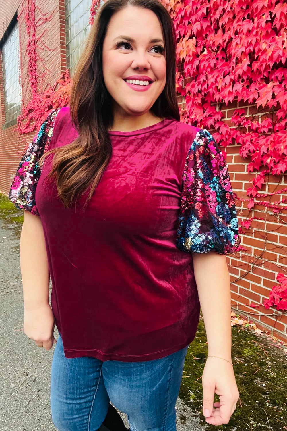 Diva Dreams Floral Sequin Velvet Top