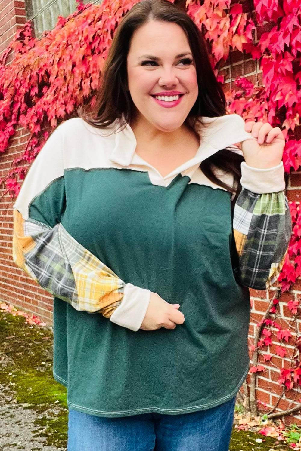 Fall For You Plaid Terry Top