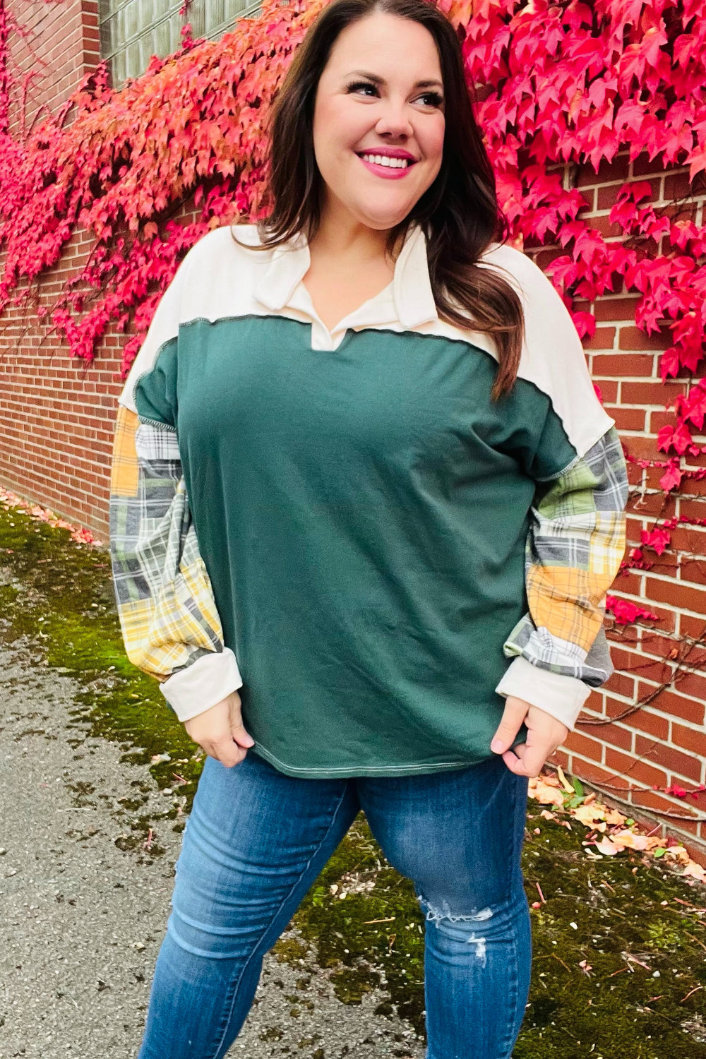 Fall For You Plaid Terry Top