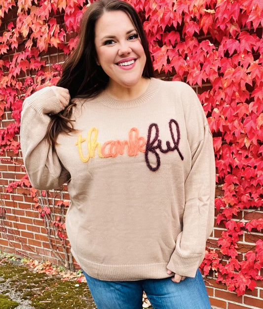 Feeling Thankful Embroidered Sweater