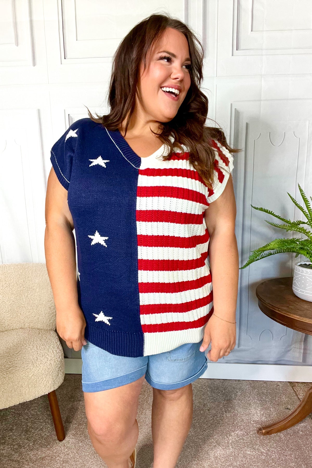 Stars & Stripes Americana Dolman Sweater Top