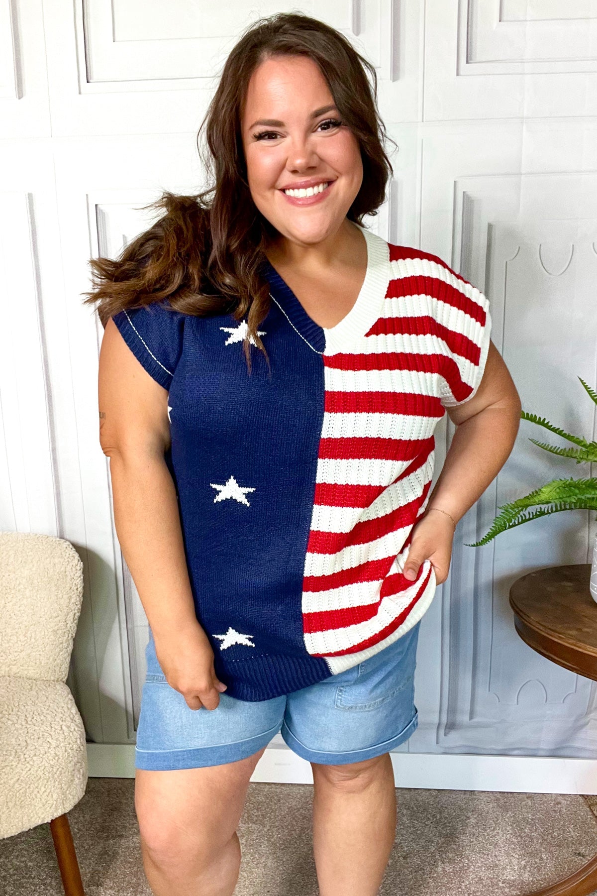 Stars & Stripes Americana Dolman Sweater Top