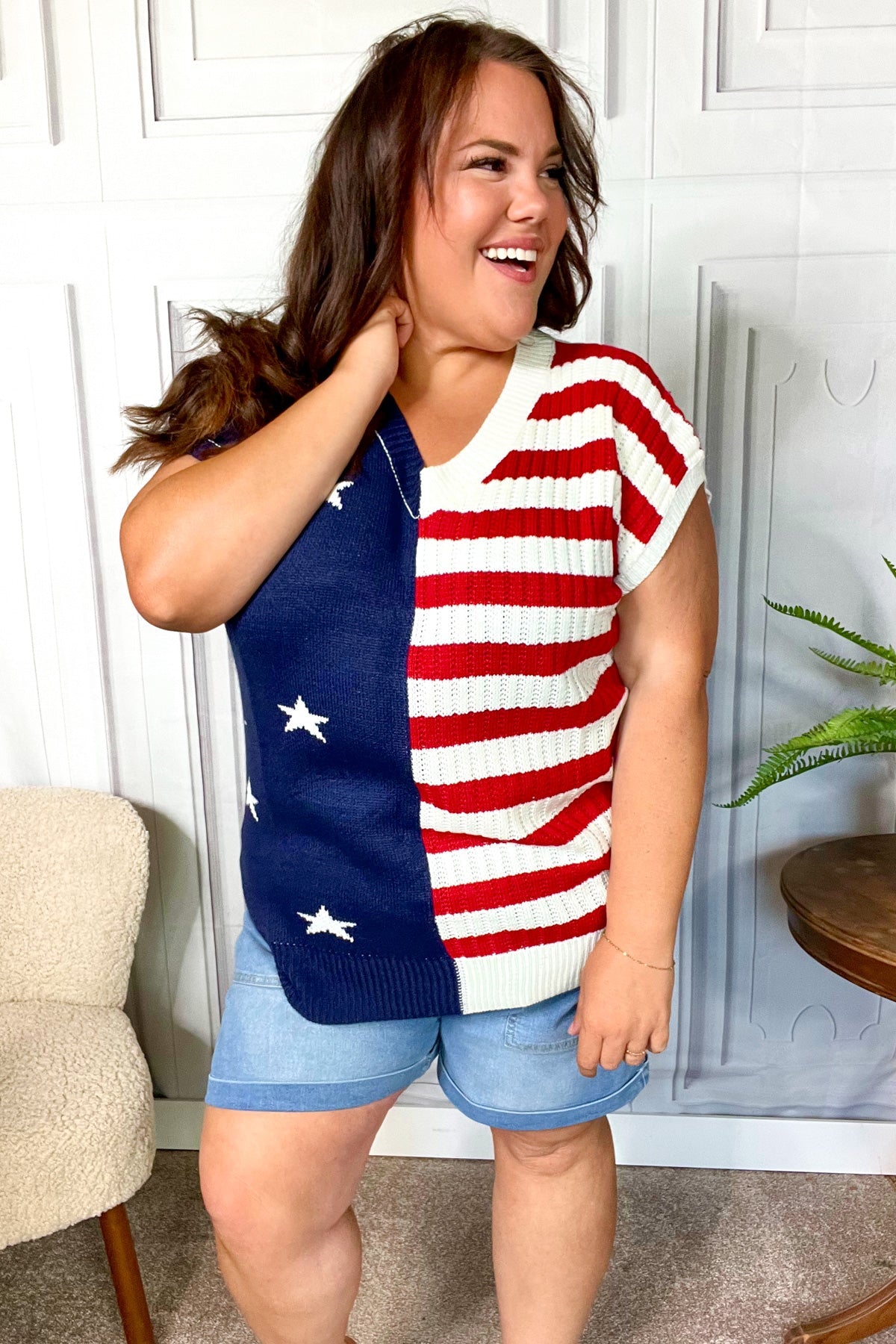 Stars & Stripes Americana Dolman Sweater Top