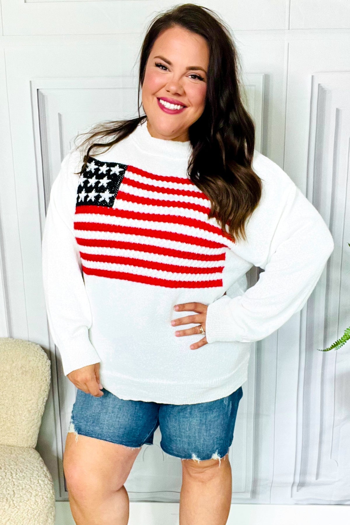 American Flag Oversized Knit Sweater