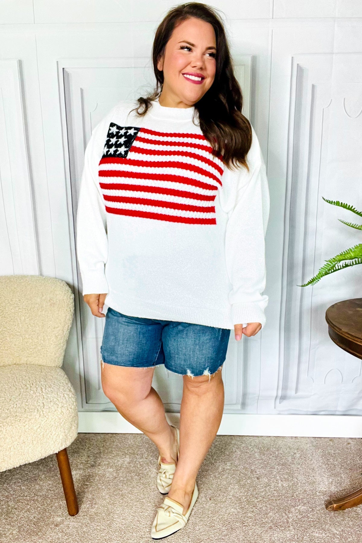 American Flag Oversized Knit Sweater