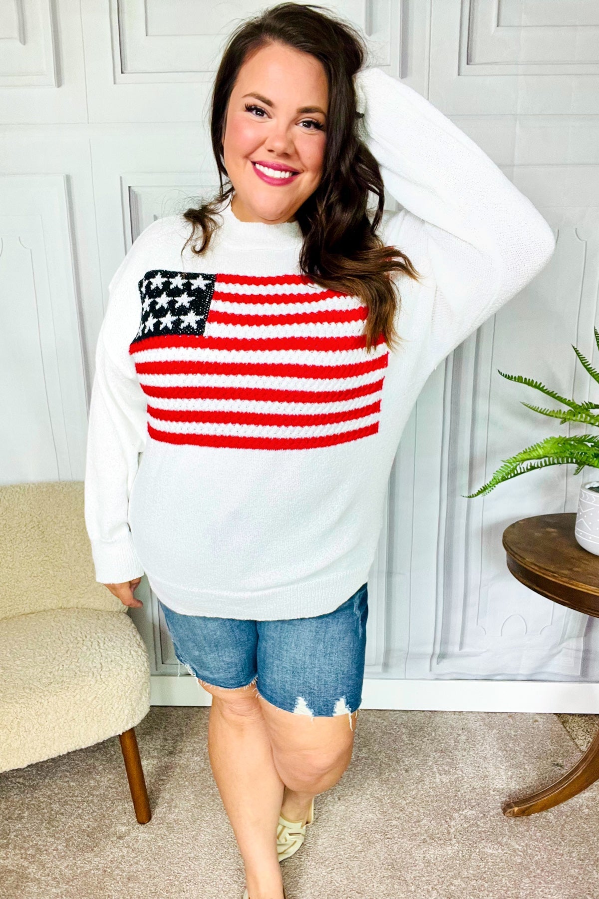 American Flag Oversized Knit Sweater