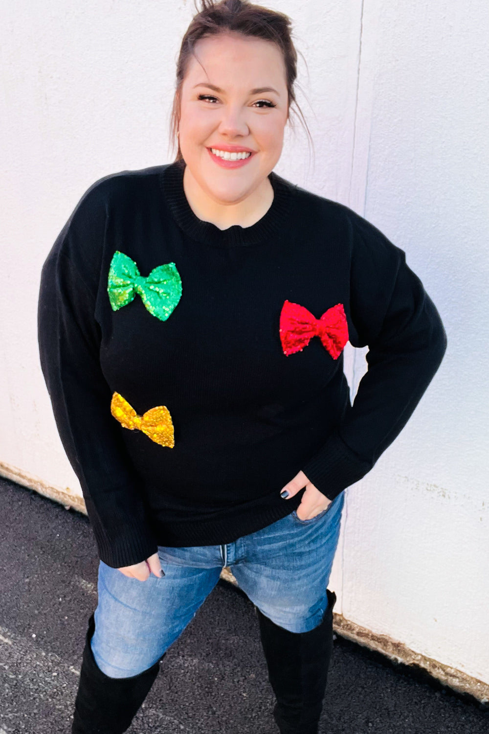 Be Merry Sequin Bow Knit Sweater