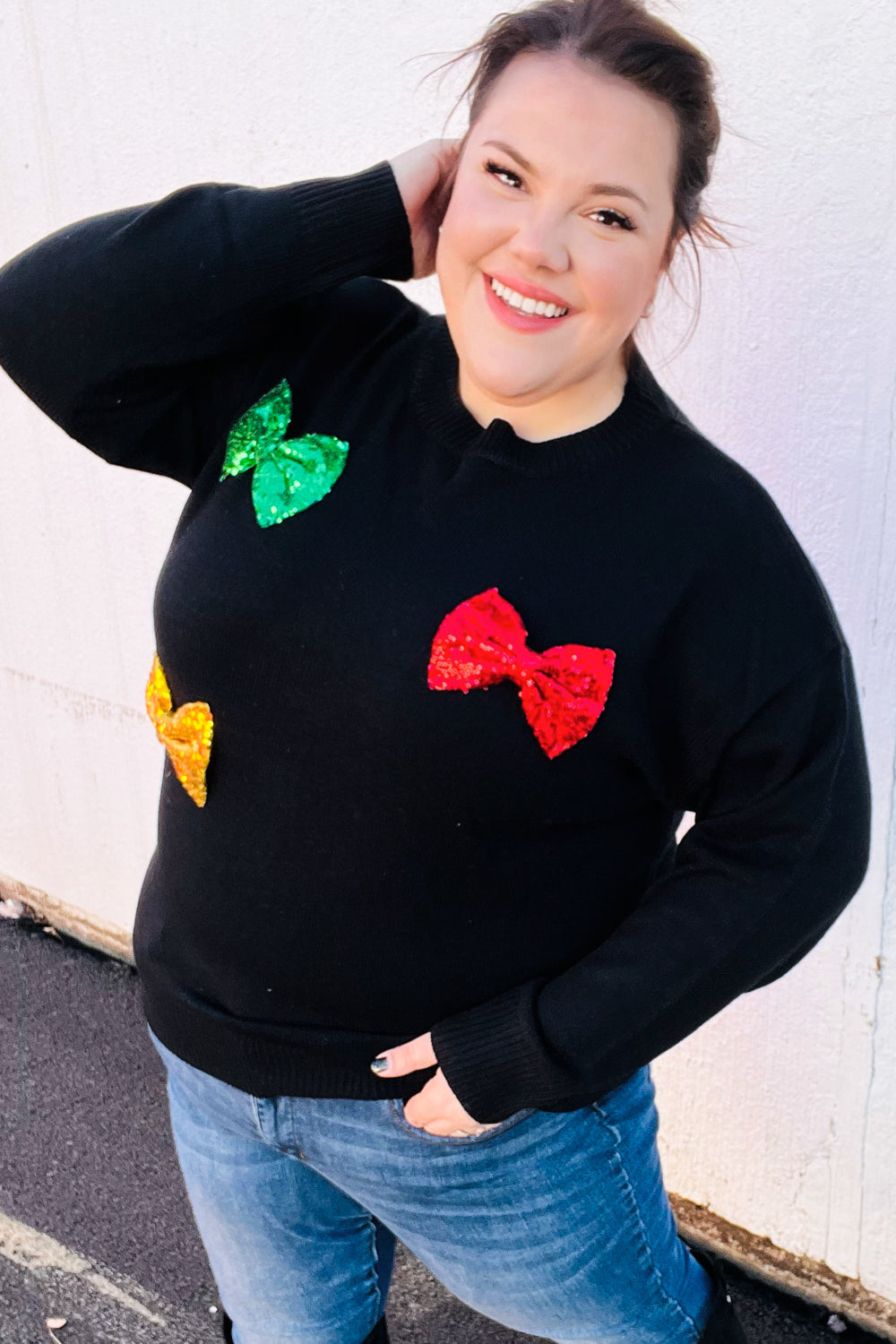 Be Merry Sequin Bow Knit Sweater