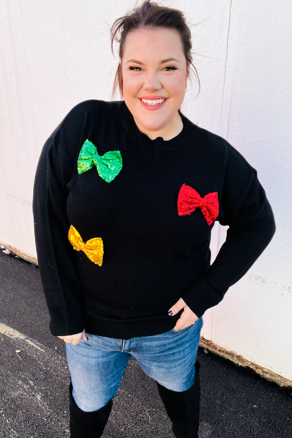 Be Merry Sequin Bow Knit Sweater