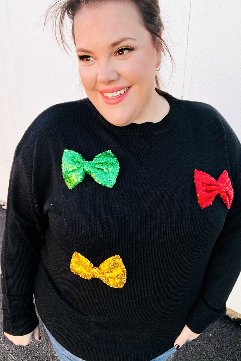 Be Merry Sequin Bow Knit Sweater