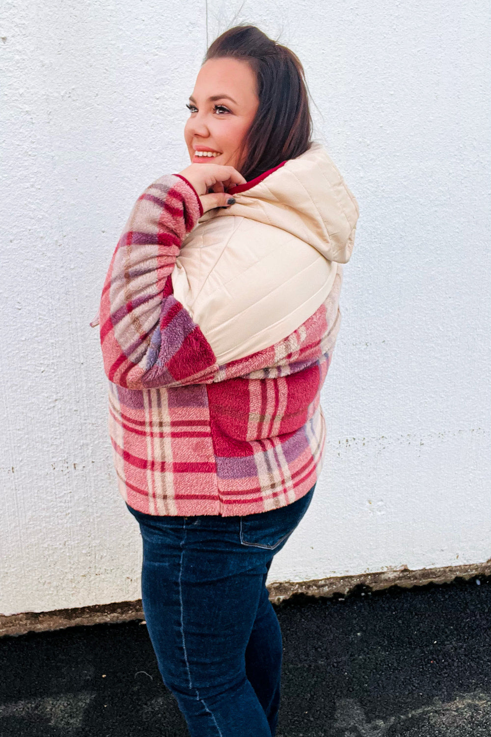 Tried & True Plaid Half-Zip Puffer Hoodie