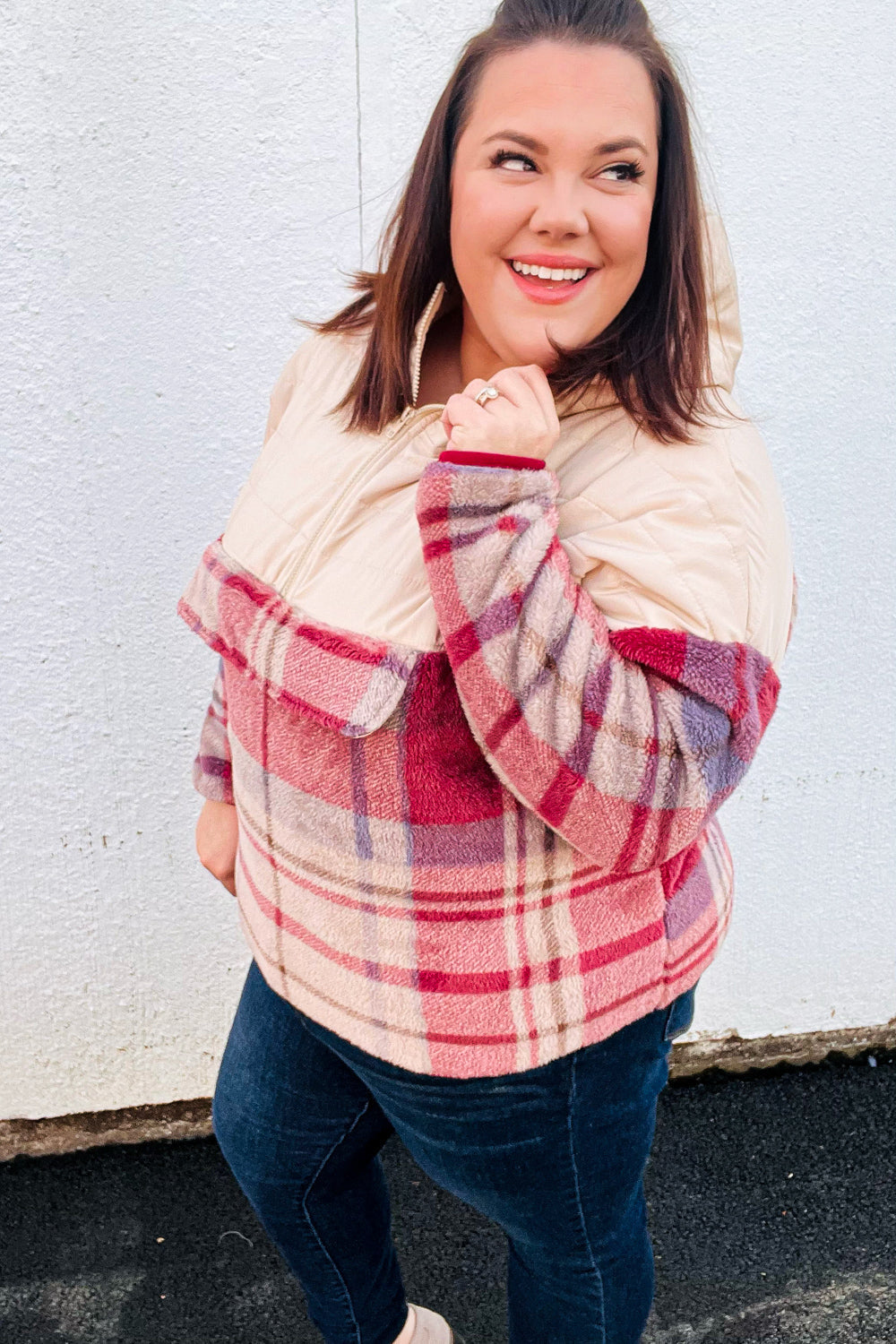 Tried & True Plaid Half-Zip Puffer Hoodie