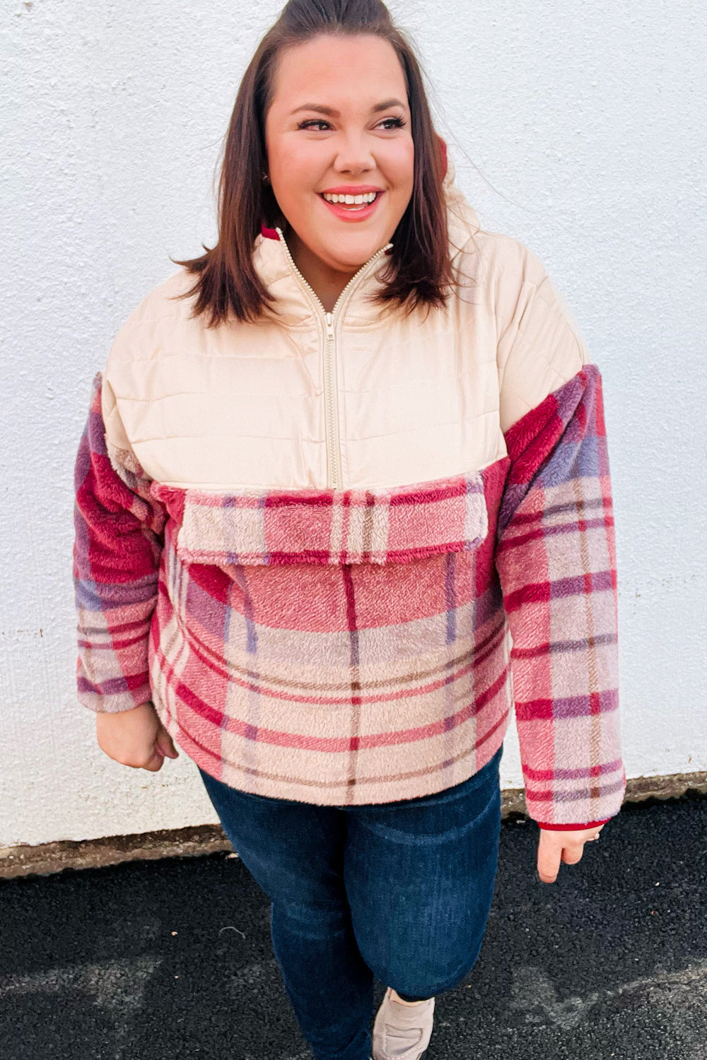 Tried & True Plaid Half-Zip Puffer Hoodie