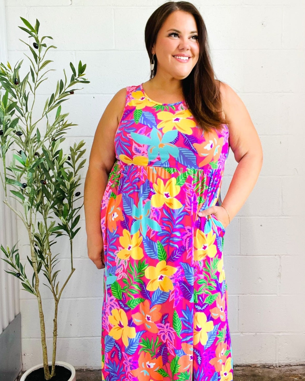 Diva Dreams Tropical Floral Fit & Flare Maxi Dress