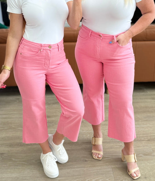 Lisa High-Rise Control Top Wide Leg Crop Jeans | Pink | Judy Blue