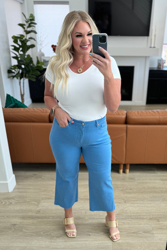 Lisa High-Rise Control Top Wide Leg Crop Jeans | Sky Blue | Judy Blue