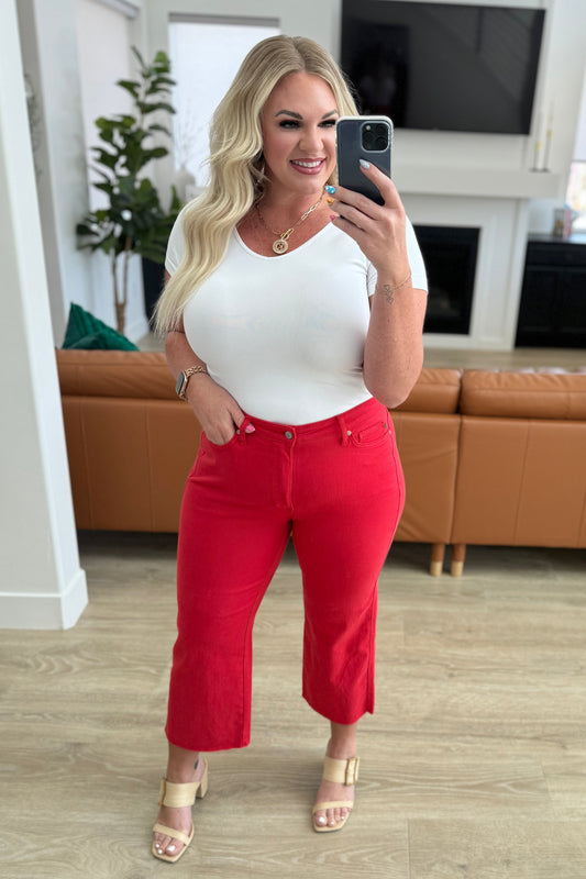 Lisa High-Rise Control Top Wide Leg Crop Jeans | Red | Judy Blue