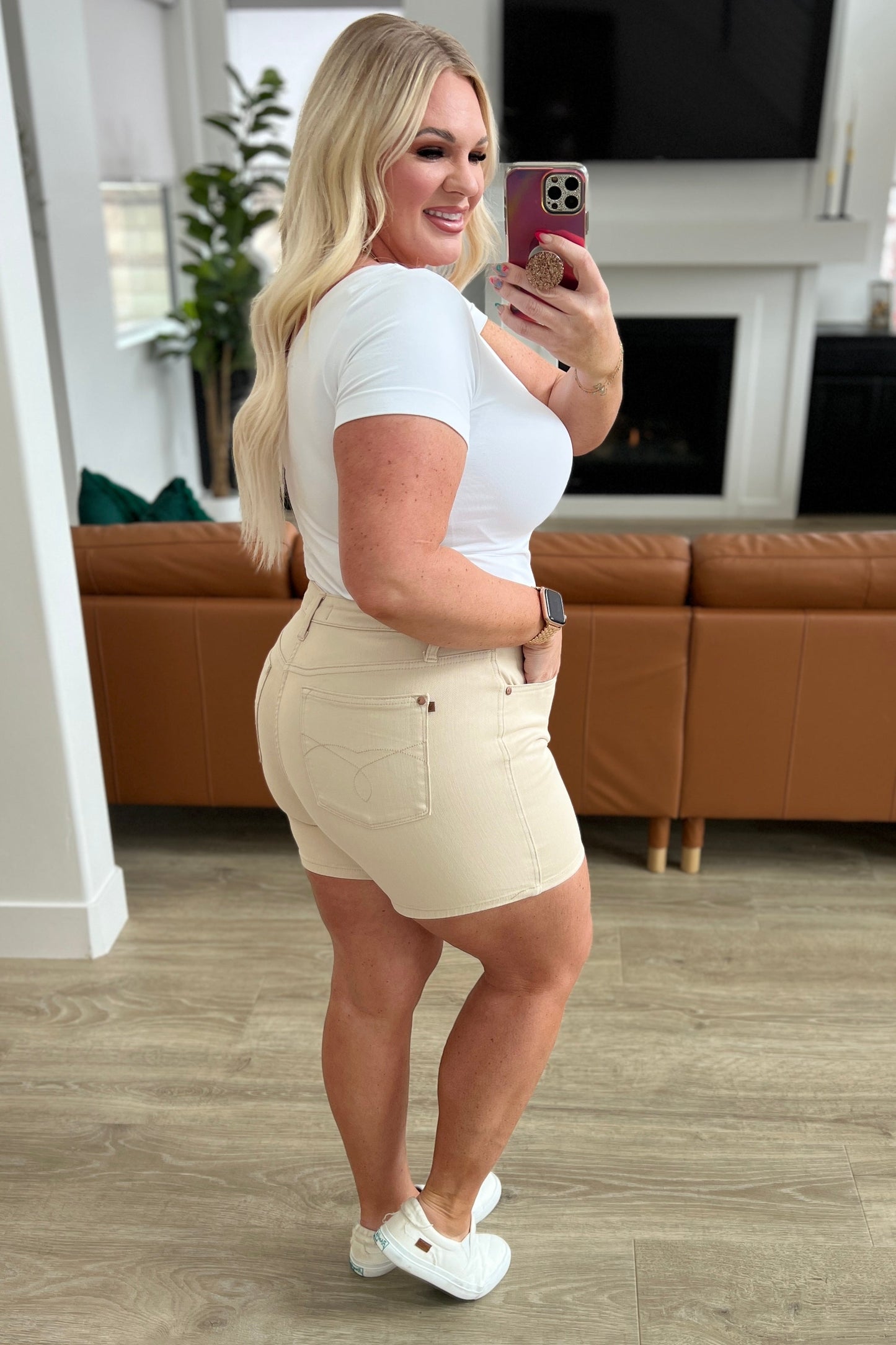 Greta High-Rise Garment Dyed Shorts | Bone | Judy Blue