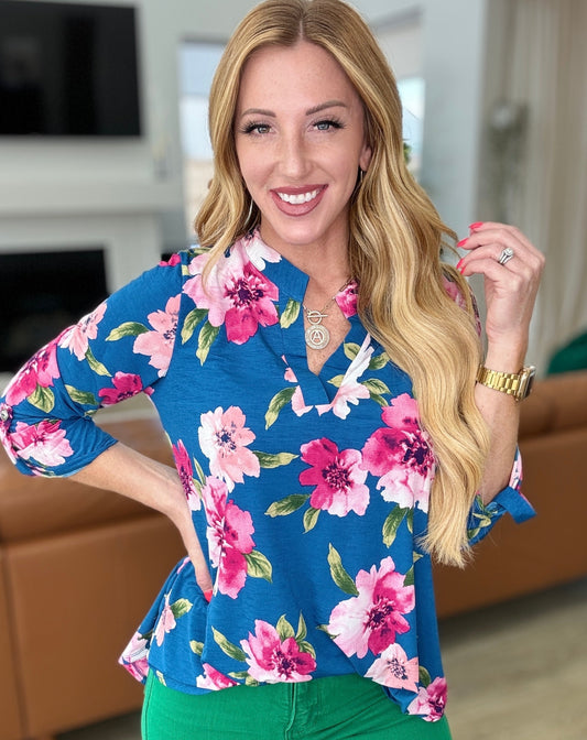 Lizzy Top | Teal & Magenta Floral