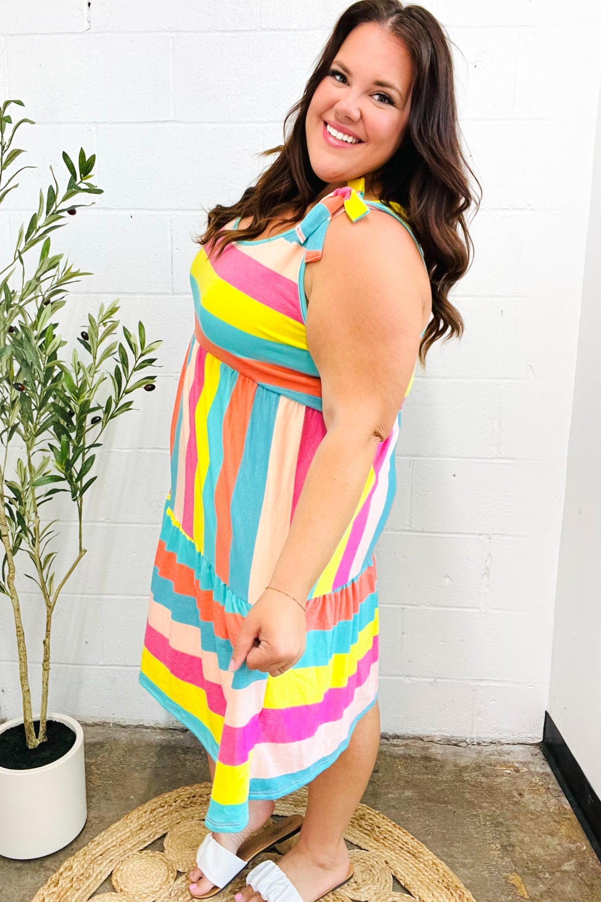 Start The Day Rainbow Tiered Dress