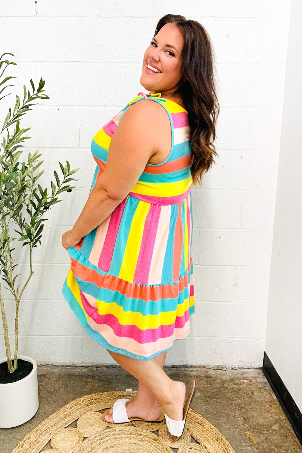 Start The Day Rainbow Tiered Dress