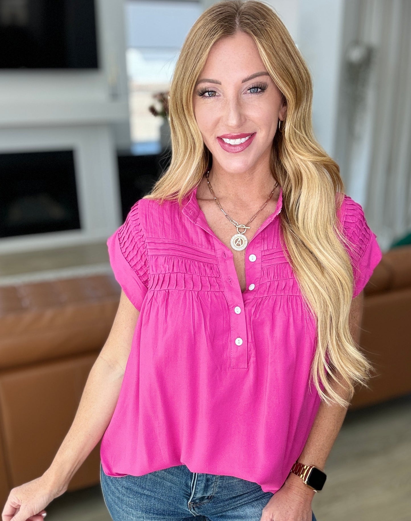Delaney Button-Up Blouse | Hot Pink