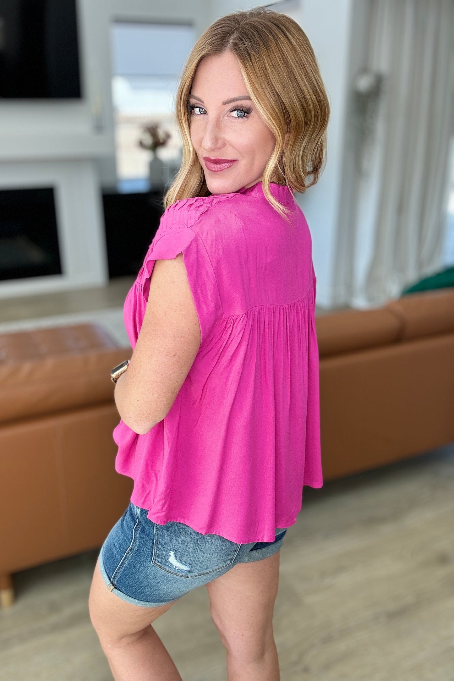 Delaney Button-Up Blouse | Hot Pink