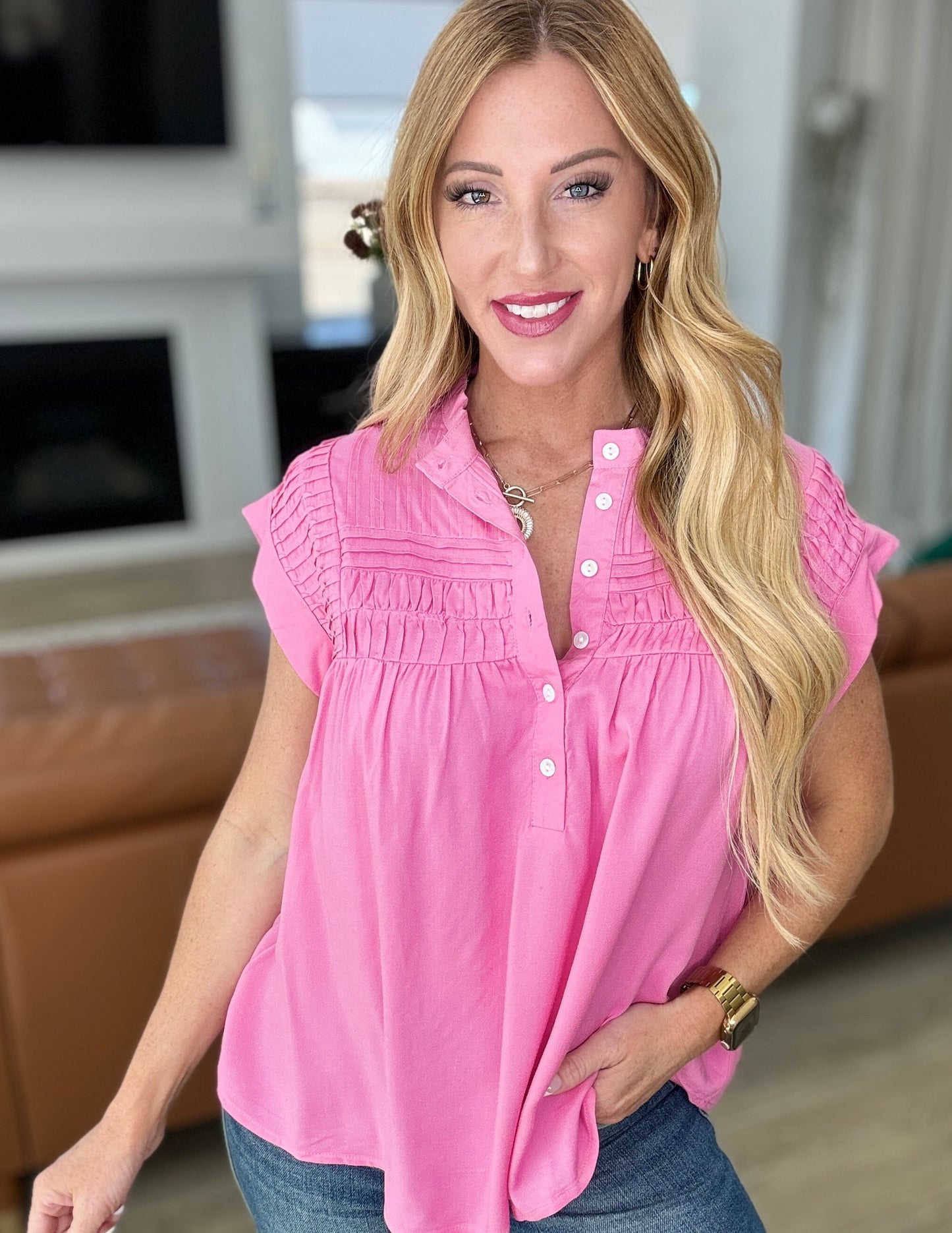 Delaney Button-Up Blouse | Pink Cosmos